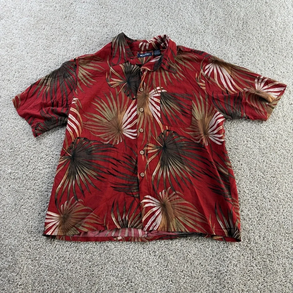 Vintage Puritan Shirt Mens XL Red Floral Hawaiian Short Sleeve Button Up Rayon